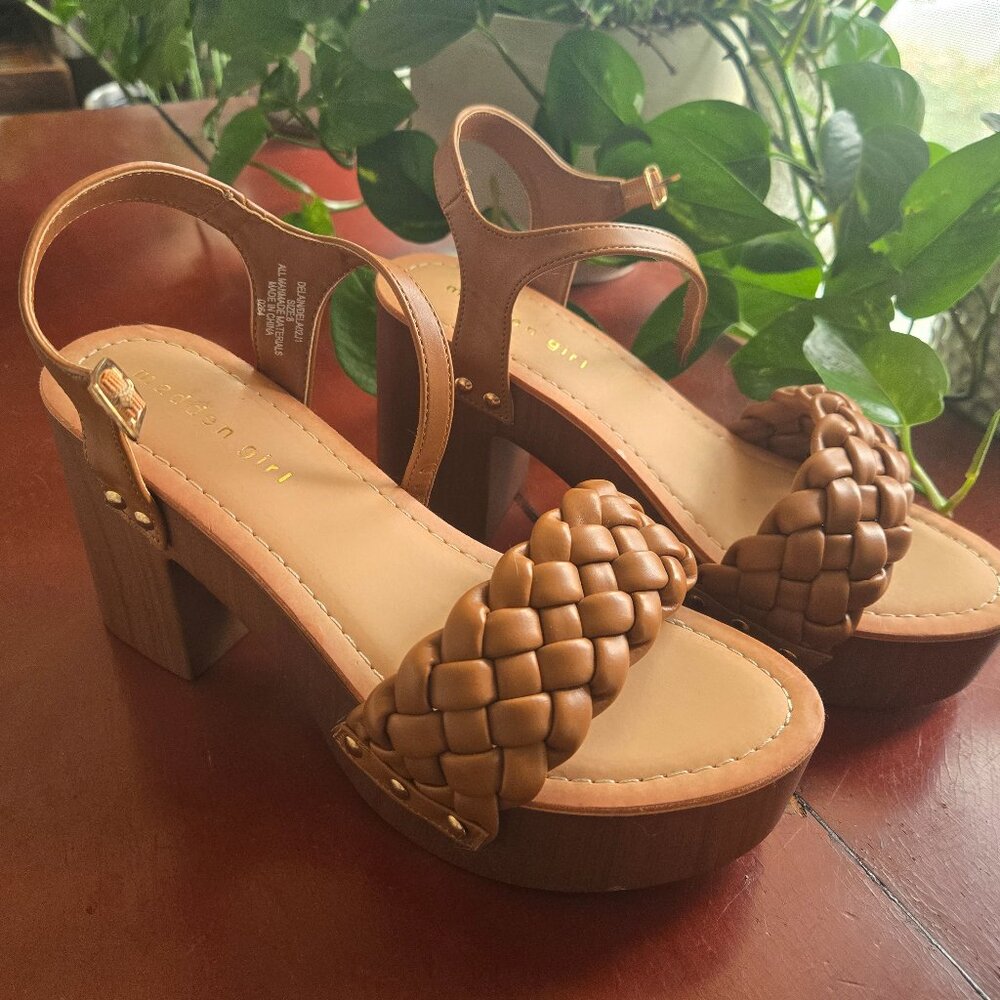 Madden Girl Brown Braided Platform Sandals, Size 8